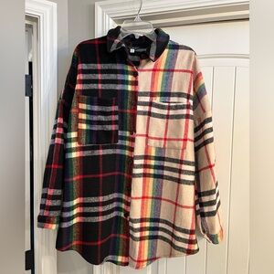 Colorful Plaid Button-Up Shirt M/L rainbow colorful Shacket J.NNA